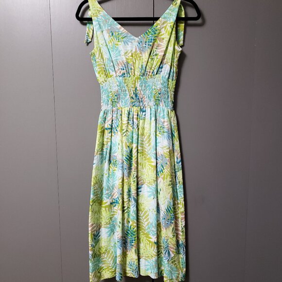VTG Eddie Bauer 100% Cotton Smocked Waist Tropical Midi Sundress - Picture 3 of 8